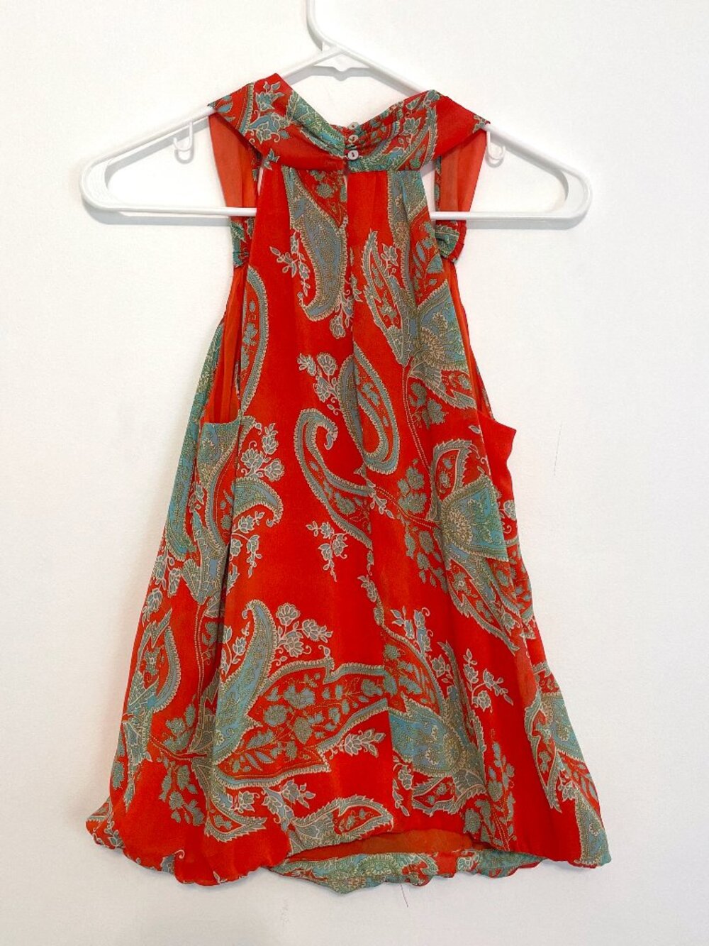 KUT FROM THE KLOTH Orange Blue Paisley Surplice Faux Wrap Sleeveless Tank Blouse - Picture 10 of 12